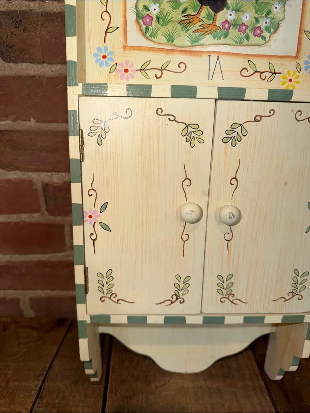 Hand-Painted Rooster Wall Clock Cabinet Decor Farmhouse Cream & Pastel Accent